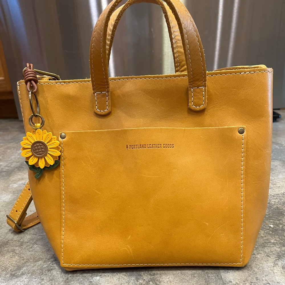 Portland leather mini crossbody tote in sunflower